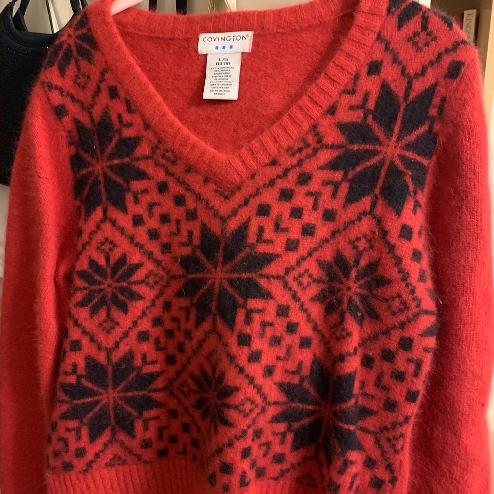 Covington Red Sweater with Black Geometric Design